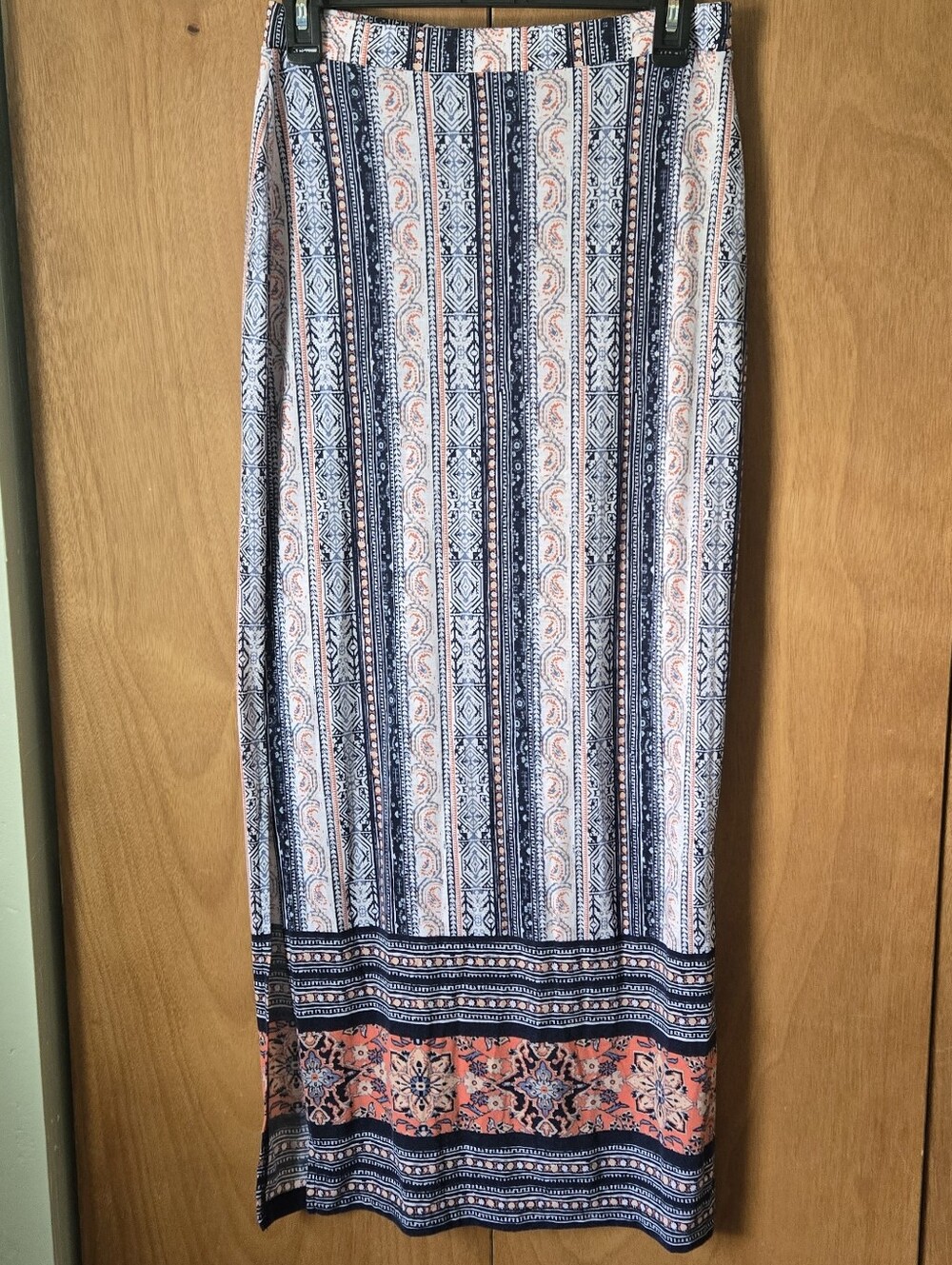 Boho Navy and Coral Maxi Skirt